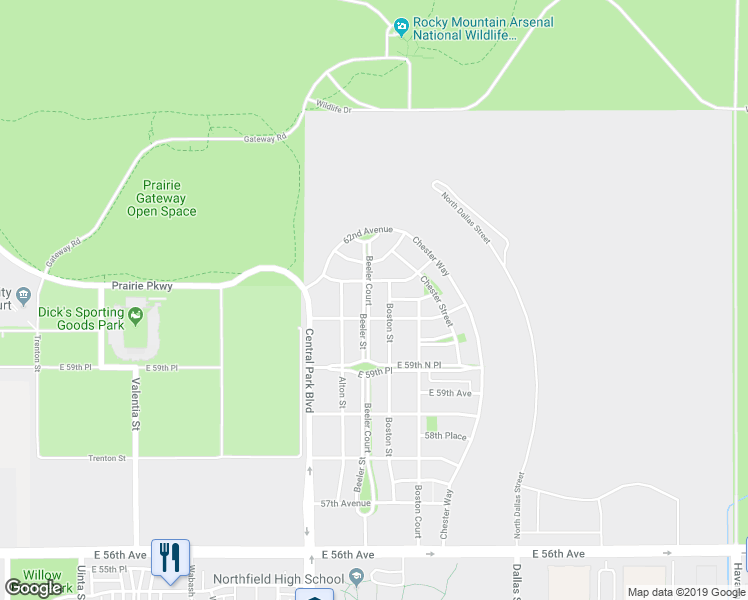 map of restaurants, bars, coffee shops, grocery stores, and more near 6078 Beeler Court in Denver
