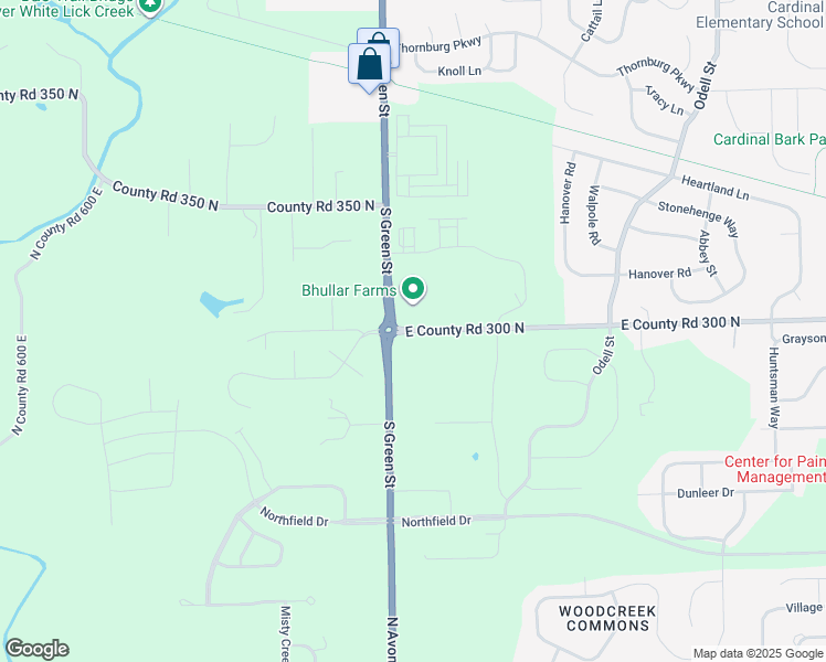 map of restaurants, bars, coffee shops, grocery stores, and more near 7250 East County Road 300 North in Brownsburg