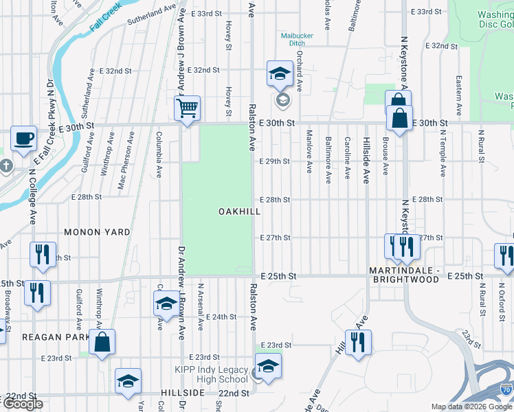 map of restaurants, bars, coffee shops, grocery stores, and more near 2759 Ralston Avenue in Indianapolis