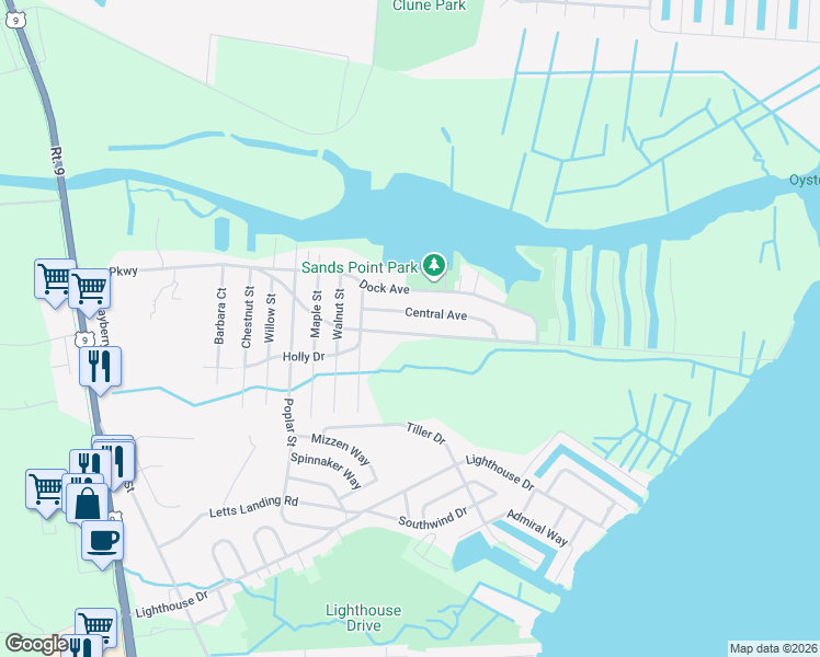 map of restaurants, bars, coffee shops, grocery stores, and more near 93 Bay Parkway in Ocean Township