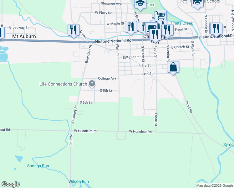 map of restaurants, bars, coffee shops, grocery stores, and more near 400 South 5th Street in Cambridge City