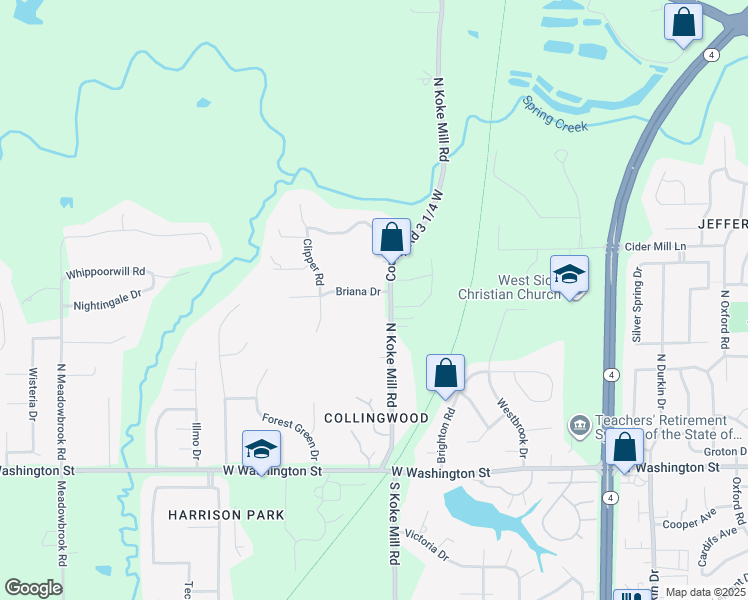 map of restaurants, bars, coffee shops, grocery stores, and more near 3404 Briana Drive in Springfield