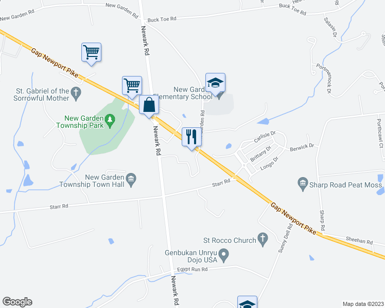 map of restaurants, bars, coffee shops, grocery stores, and more near 8980 Gap Newport Pike in Avondale