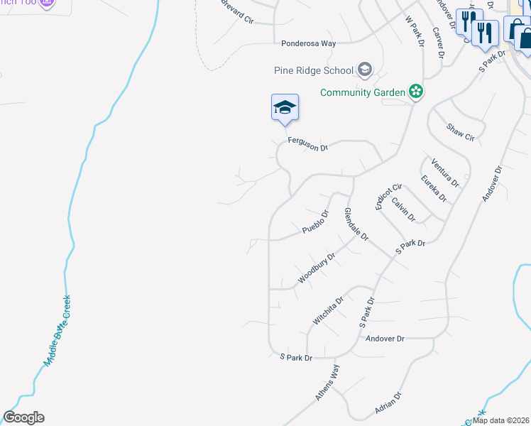 map of restaurants, bars, coffee shops, grocery stores, and more near 13649 West Park Drive in Magalia