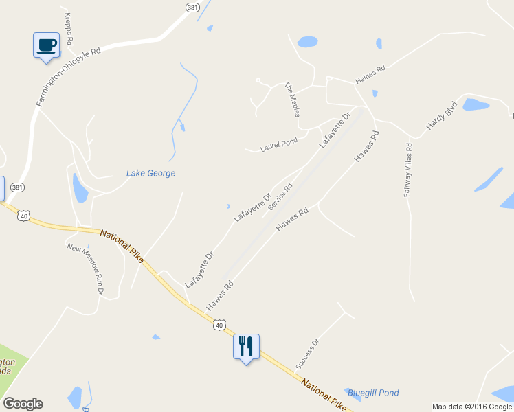 map of restaurants, bars, coffee shops, grocery stores, and more near Lafayette Drive in Farmington