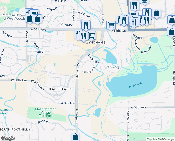 map of restaurants, bars, coffee shops, grocery stores, and more near 6232 Kilmer Loop in Arvada