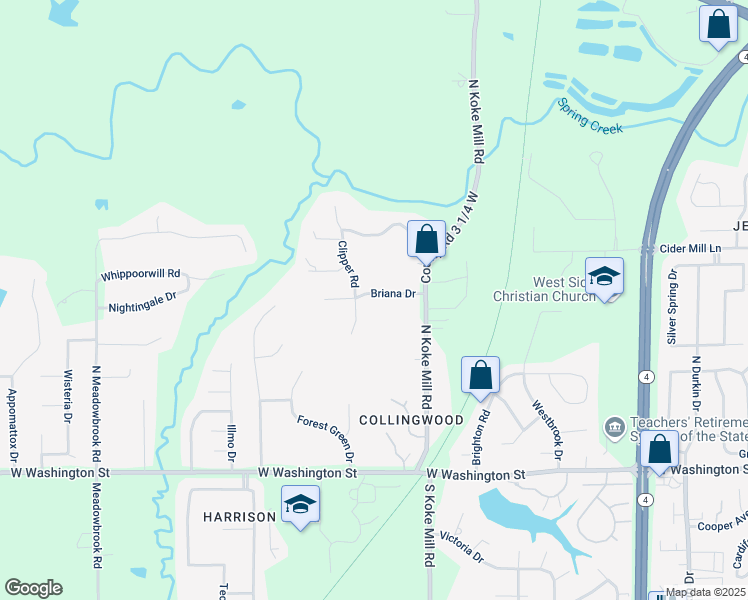 map of restaurants, bars, coffee shops, grocery stores, and more near 3508 Briana Drive in Springfield