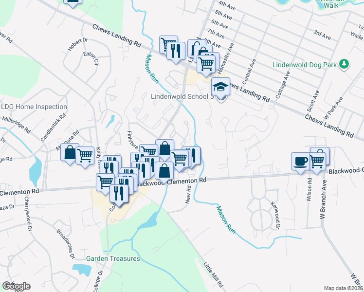 map of restaurants, bars, coffee shops, grocery stores, and more near 507 Timber Creek Road in Lindenwold