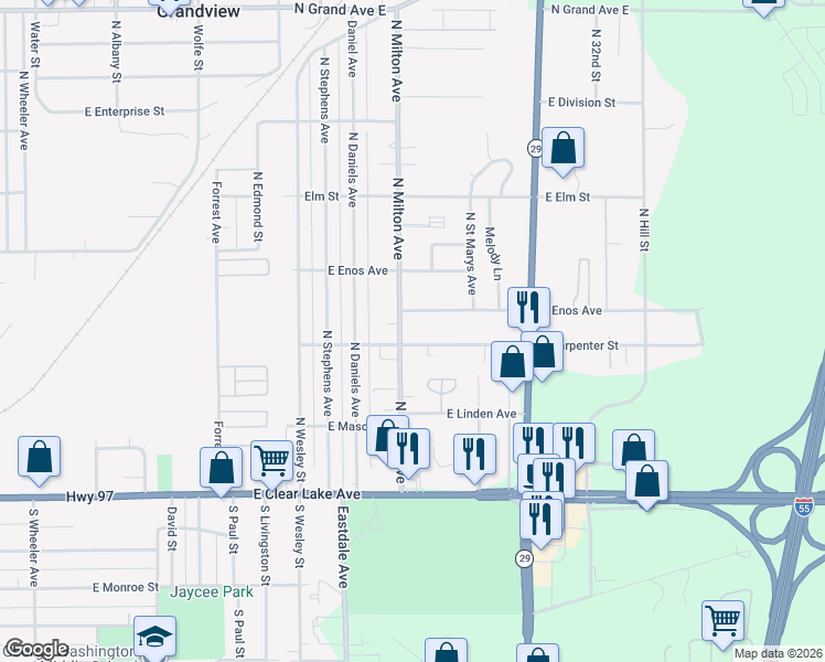 map of restaurants, bars, coffee shops, grocery stores, and more near 3001-3199 East Carpenter Street in Springfield
