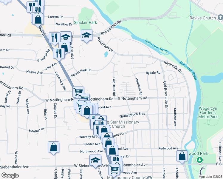 map of restaurants, bars, coffee shops, grocery stores, and more near 4324 Fair Oaks Road in Dayton