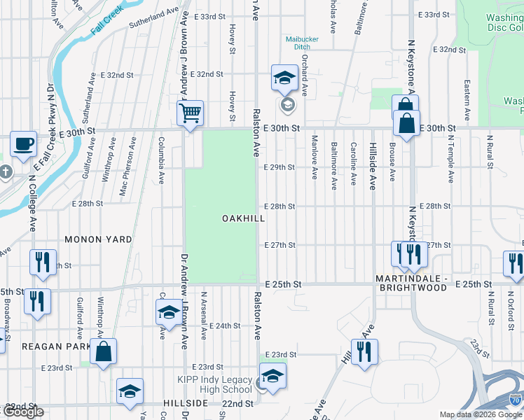 map of restaurants, bars, coffee shops, grocery stores, and more near 2759 Ralston Avenue in Indianapolis