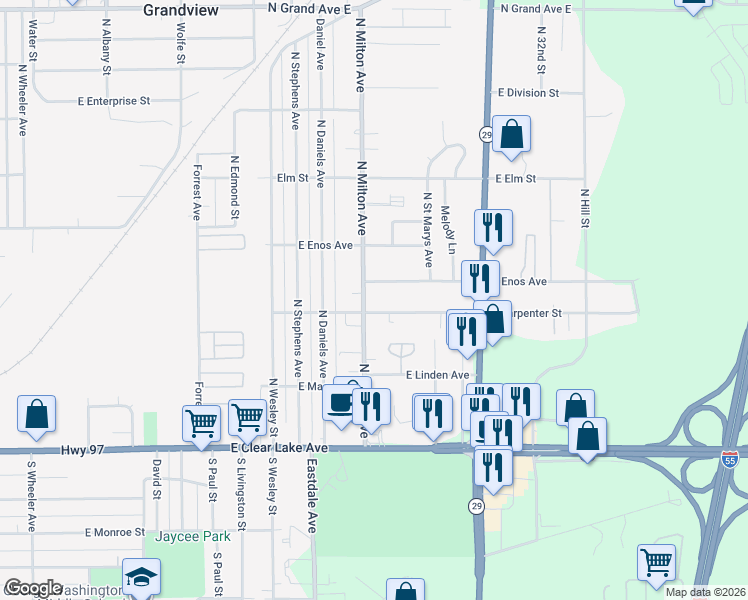 map of restaurants, bars, coffee shops, grocery stores, and more near 3001-3199 East Carpenter Street in Springfield
