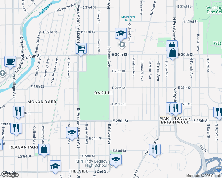 map of restaurants, bars, coffee shops, grocery stores, and more near 2759 Ralston Avenue in Indianapolis