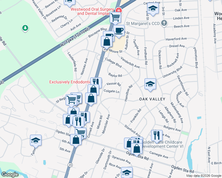 map of restaurants, bars, coffee shops, grocery stores, and more near 615 Colgate Lane in Wenonah