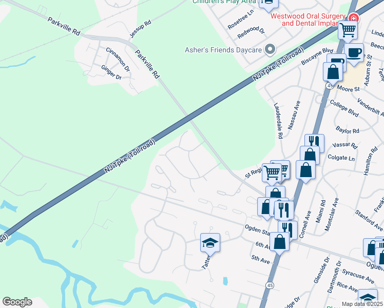 map of restaurants, bars, coffee shops, grocery stores, and more near 454 Heather Drive North in Mantua Township