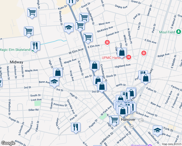 map of restaurants, bars, coffee shops, grocery stores, and more near 506 Carlisle Street in Hanover