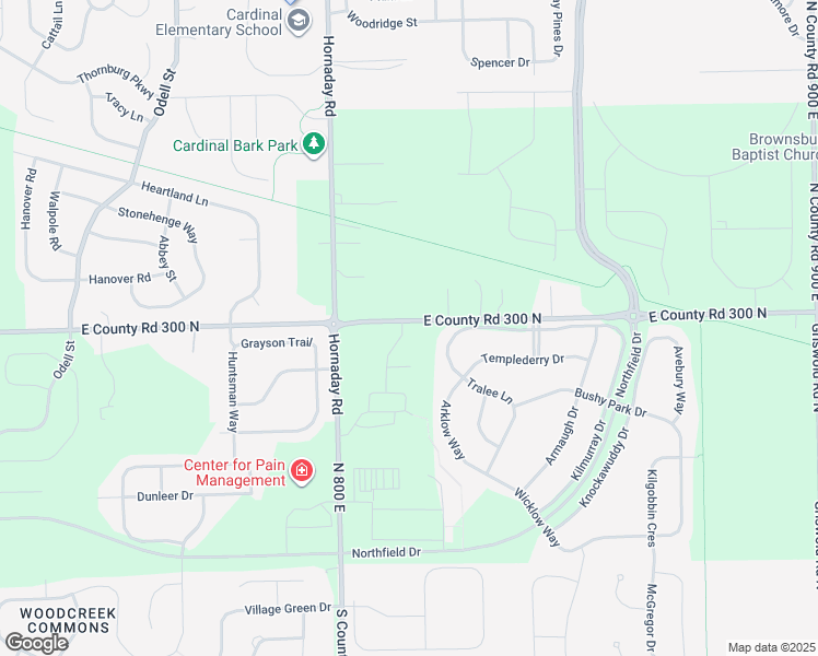 map of restaurants, bars, coffee shops, grocery stores, and more near 8090 East County Road 300 North in Brownsburg