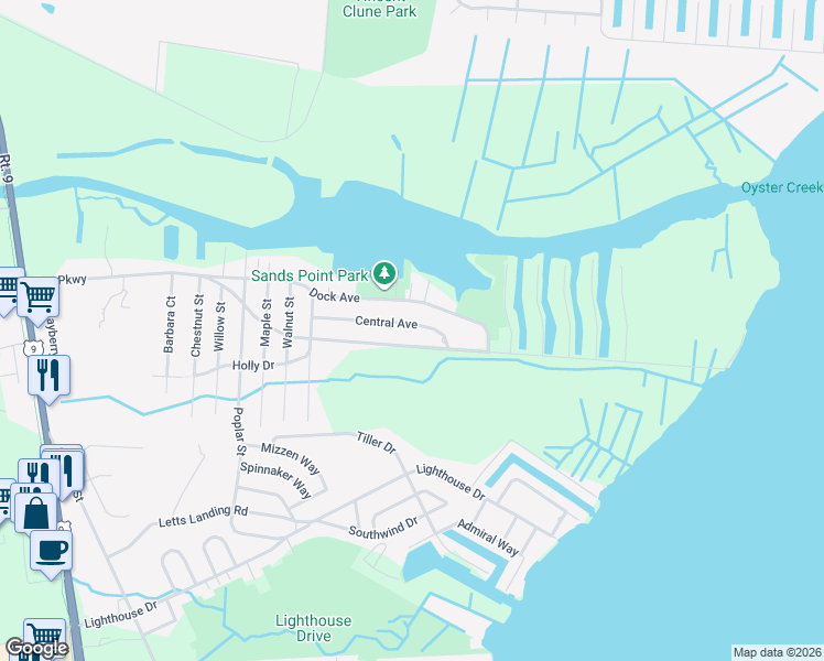 map of restaurants, bars, coffee shops, grocery stores, and more near 48 Central Avenue in Ocean Township