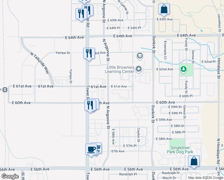 map of restaurants, bars, coffee shops, grocery stores, and more near 5810 Argonne St in Denver