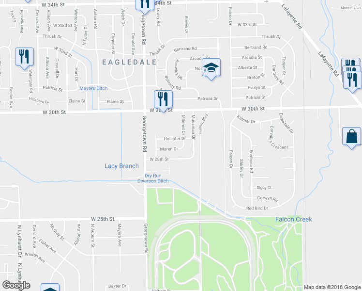 map of restaurants, bars, coffee shops, grocery stores, and more near 4510 Maren Drive in Indianapolis