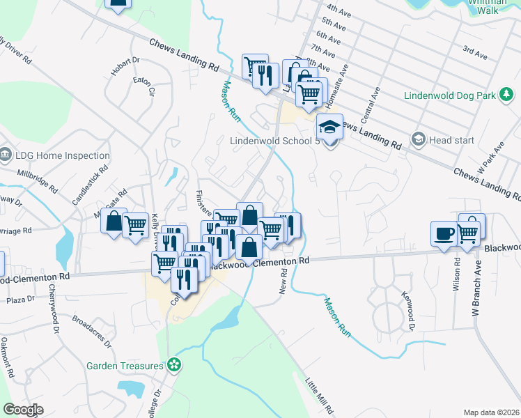 map of restaurants, bars, coffee shops, grocery stores, and more near 507 Timber Creek Road in Lindenwold