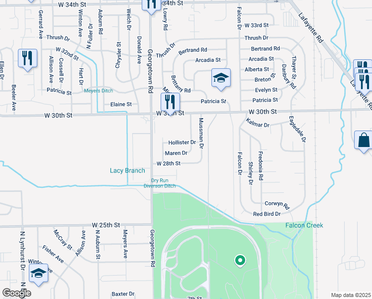 map of restaurants, bars, coffee shops, grocery stores, and more near 4510 Maren Drive in Indianapolis