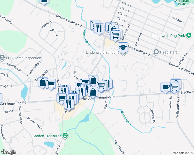 map of restaurants, bars, coffee shops, grocery stores, and more near 507 Timber Creek Road in Lindenwold
