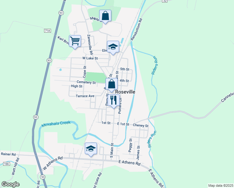 map of restaurants, bars, coffee shops, grocery stores, and more near 146 North Main Street in Roseville