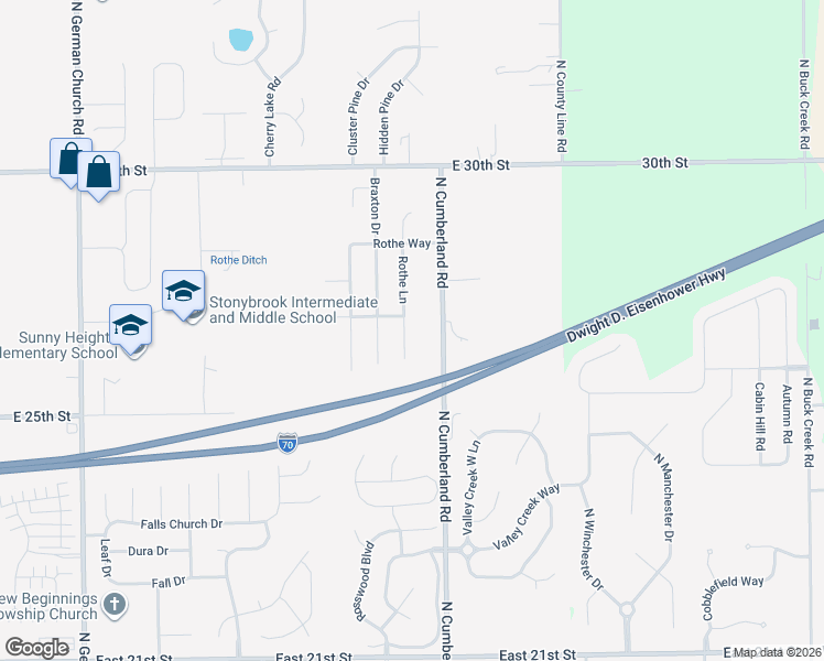 map of restaurants, bars, coffee shops, grocery stores, and more near 2635 Rothe Lane in Indianapolis
