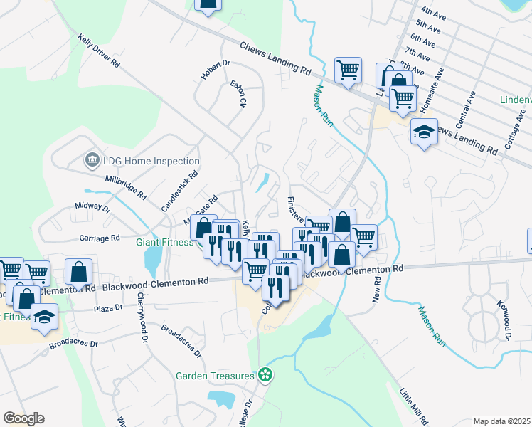 map of restaurants, bars, coffee shops, grocery stores, and more near 212 La Cascata in Clementon