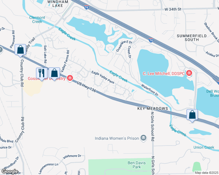 map of restaurants, bars, coffee shops, grocery stores, and more near 2836 Saddle Barn West Drive in Indianapolis