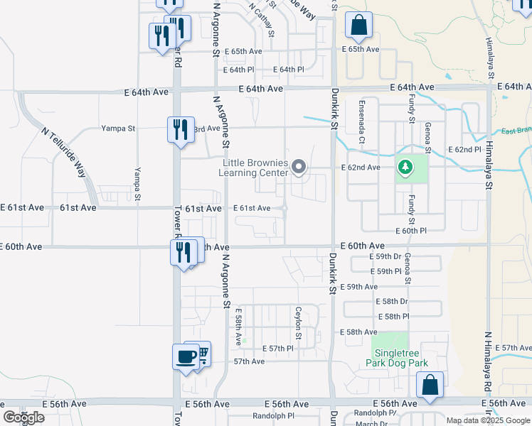 map of restaurants, bars, coffee shops, grocery stores, and more near 6025 North Ceylon Street in Denver