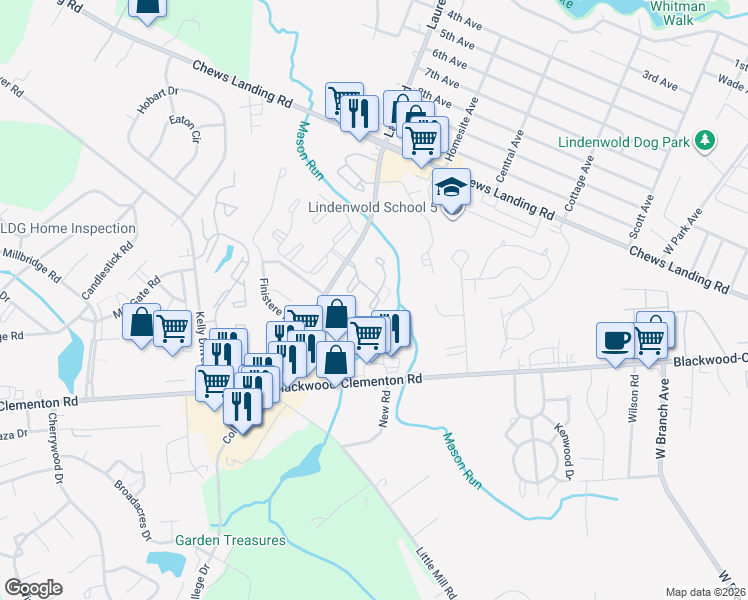 map of restaurants, bars, coffee shops, grocery stores, and more near 507 Timber Creek Road in Lindenwold