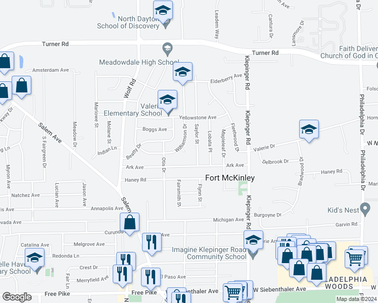 map of restaurants, bars, coffee shops, grocery stores, and more near 3779 Markwell Place in Dayton
