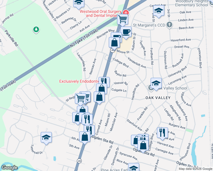 map of restaurants, bars, coffee shops, grocery stores, and more near 1050 Mantua Pike in Wenonah