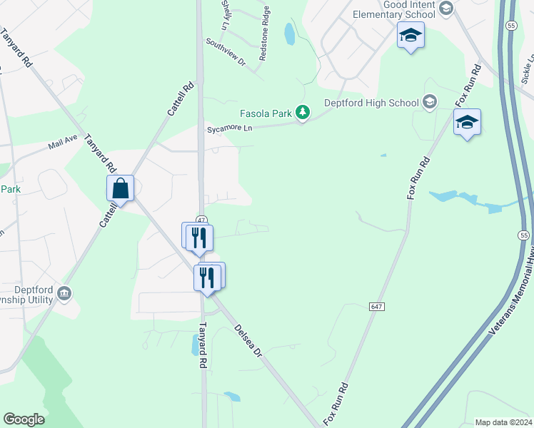 map of restaurants, bars, coffee shops, grocery stores, and more near 1803 Delsea Drive in Deptford
