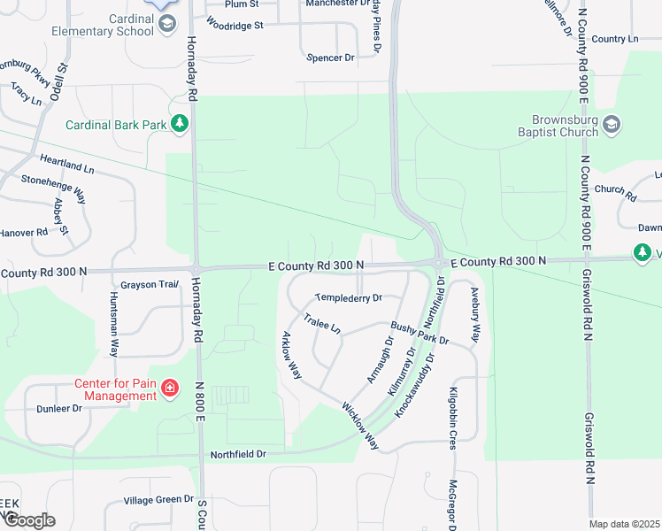 map of restaurants, bars, coffee shops, grocery stores, and more near 8480 East County Road 300 North in Brownsburg