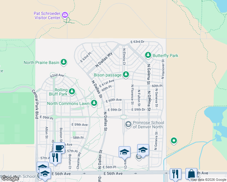 map of restaurants, bars, coffee shops, grocery stores, and more near 6024 Dayton Street in Denver