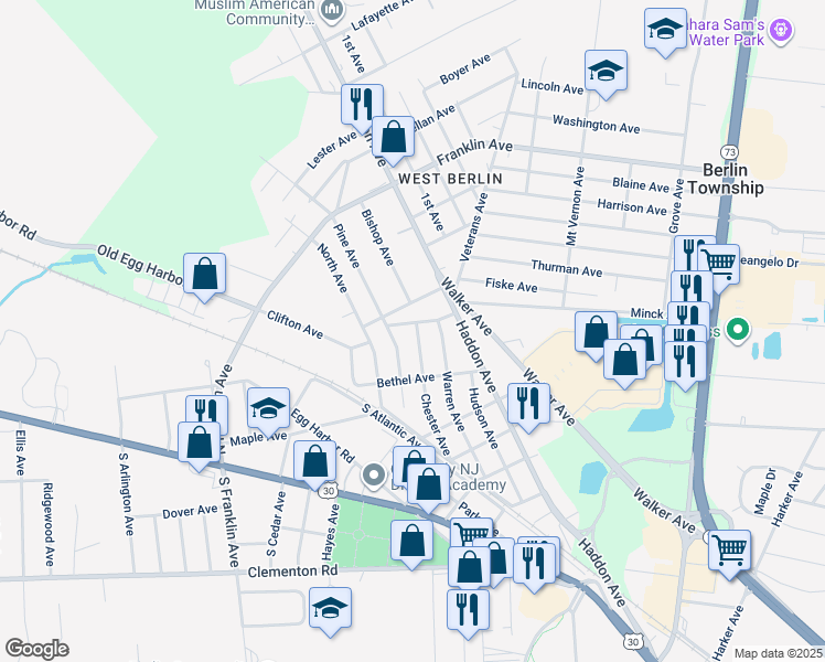 map of restaurants, bars, coffee shops, grocery stores, and more near 137 Chester Avenue in West Berlin