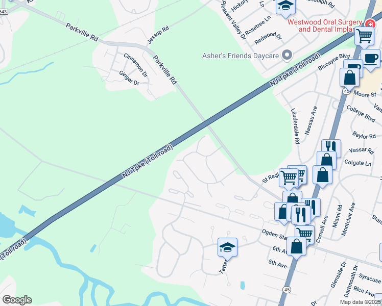 map of restaurants, bars, coffee shops, grocery stores, and more near 285 Heather Drive South in West Deptford