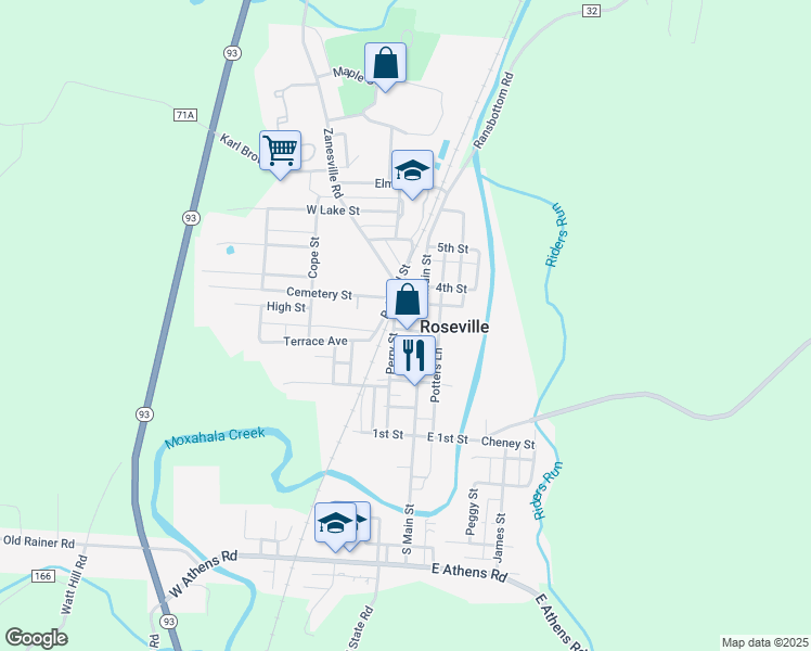 map of restaurants, bars, coffee shops, grocery stores, and more near 146 North Main Street in Roseville