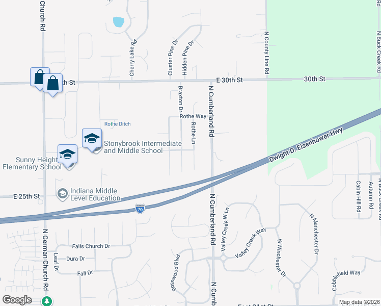 map of restaurants, bars, coffee shops, grocery stores, and more near 2635 Rothe Lane in Indianapolis