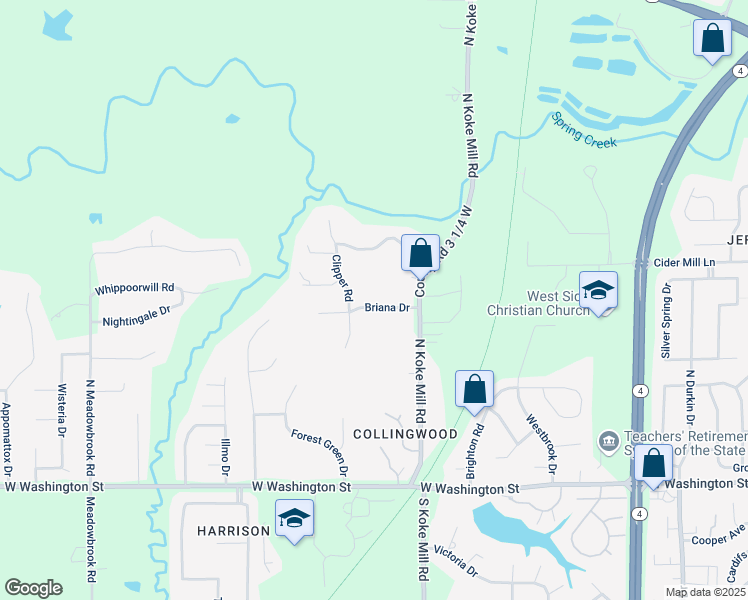 map of restaurants, bars, coffee shops, grocery stores, and more near 3508 Briana Drive in Springfield