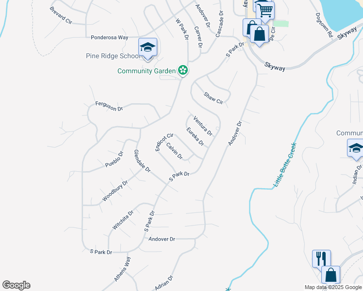 map of restaurants, bars, coffee shops, grocery stores, and more near 13742 Endicot Circle in Magalia