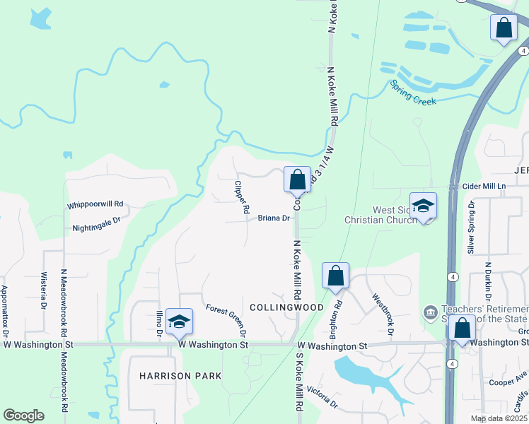 map of restaurants, bars, coffee shops, grocery stores, and more near 3508 Briana Drive in Springfield