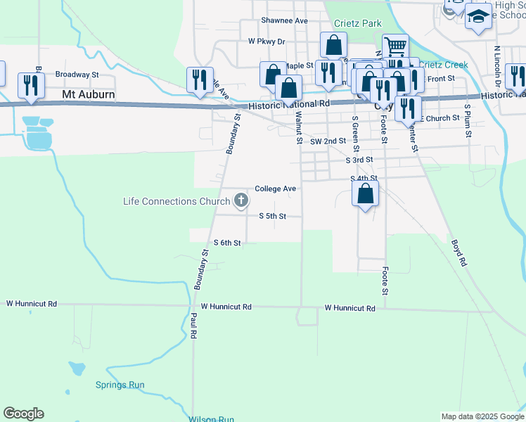 map of restaurants, bars, coffee shops, grocery stores, and more near 507 South 5th Street in Cambridge City