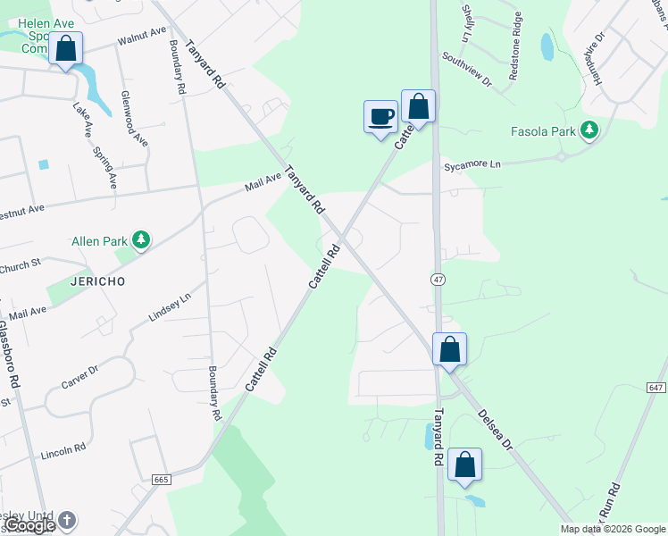 map of restaurants, bars, coffee shops, grocery stores, and more near 820 Cattell Road in Wenonah