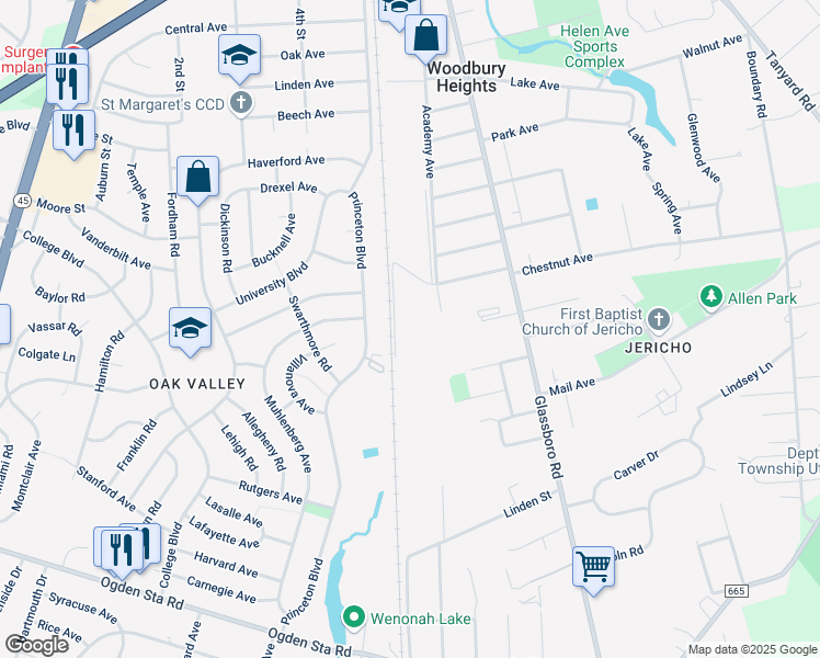 map of restaurants, bars, coffee shops, grocery stores, and more near 1167 Church Street in Woodbury Heights