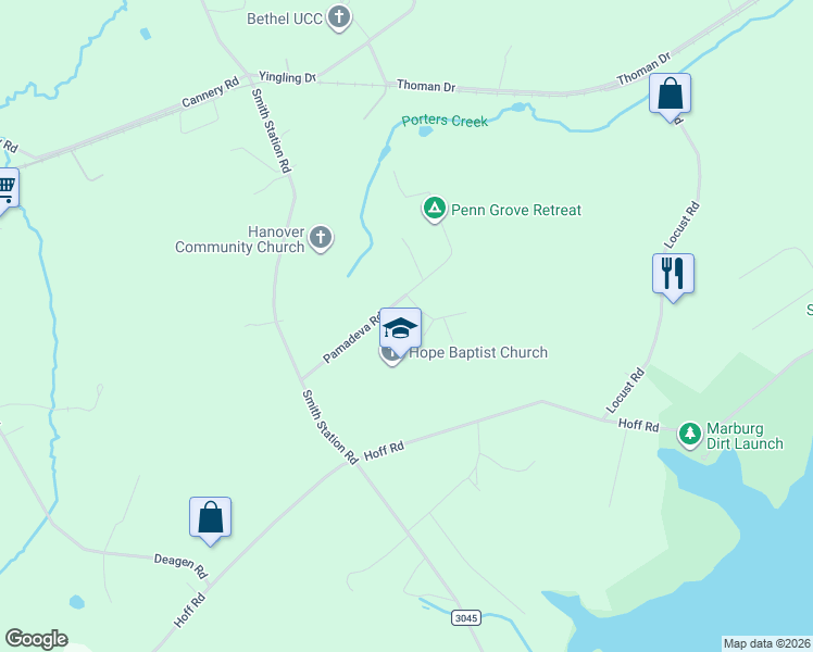 map of restaurants, bars, coffee shops, grocery stores, and more near 6458 Pamadeva Road in Hanover
