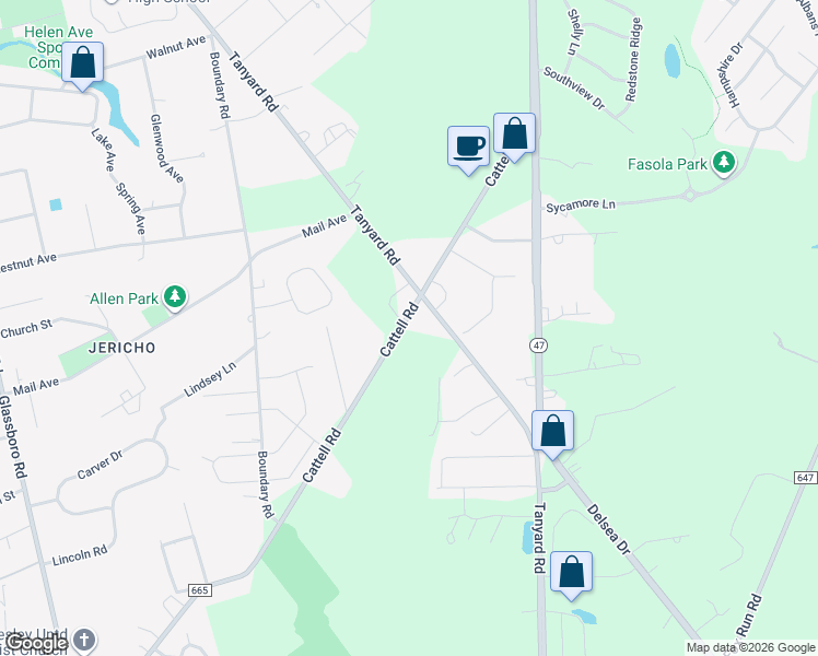 map of restaurants, bars, coffee shops, grocery stores, and more near 820 Cattell Road in Wenonah